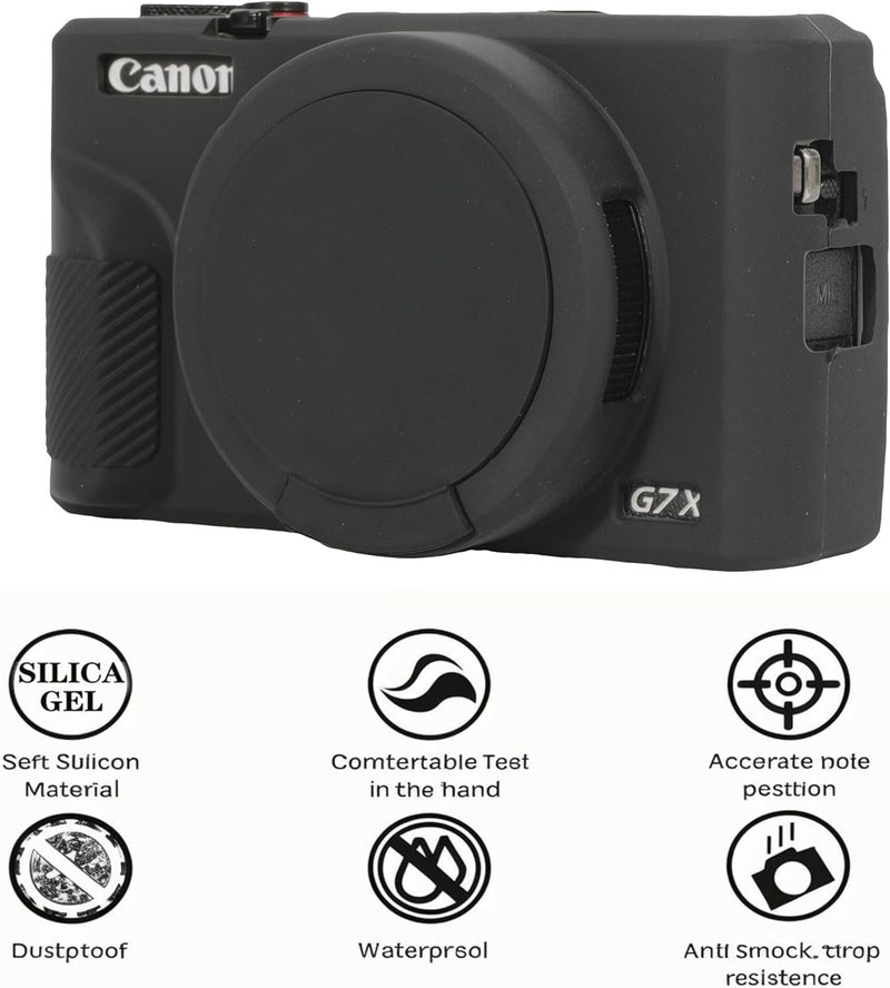 AEXUTDA Case for Canon Powershot G7X Mark III Digital Camera, G7X Mark iii Camera Silicone Case, Anti-Scratch Slim Fit Soft Skin, G7X Mark 3 Accessories with Detachable Lens Cover - Black - Image 3